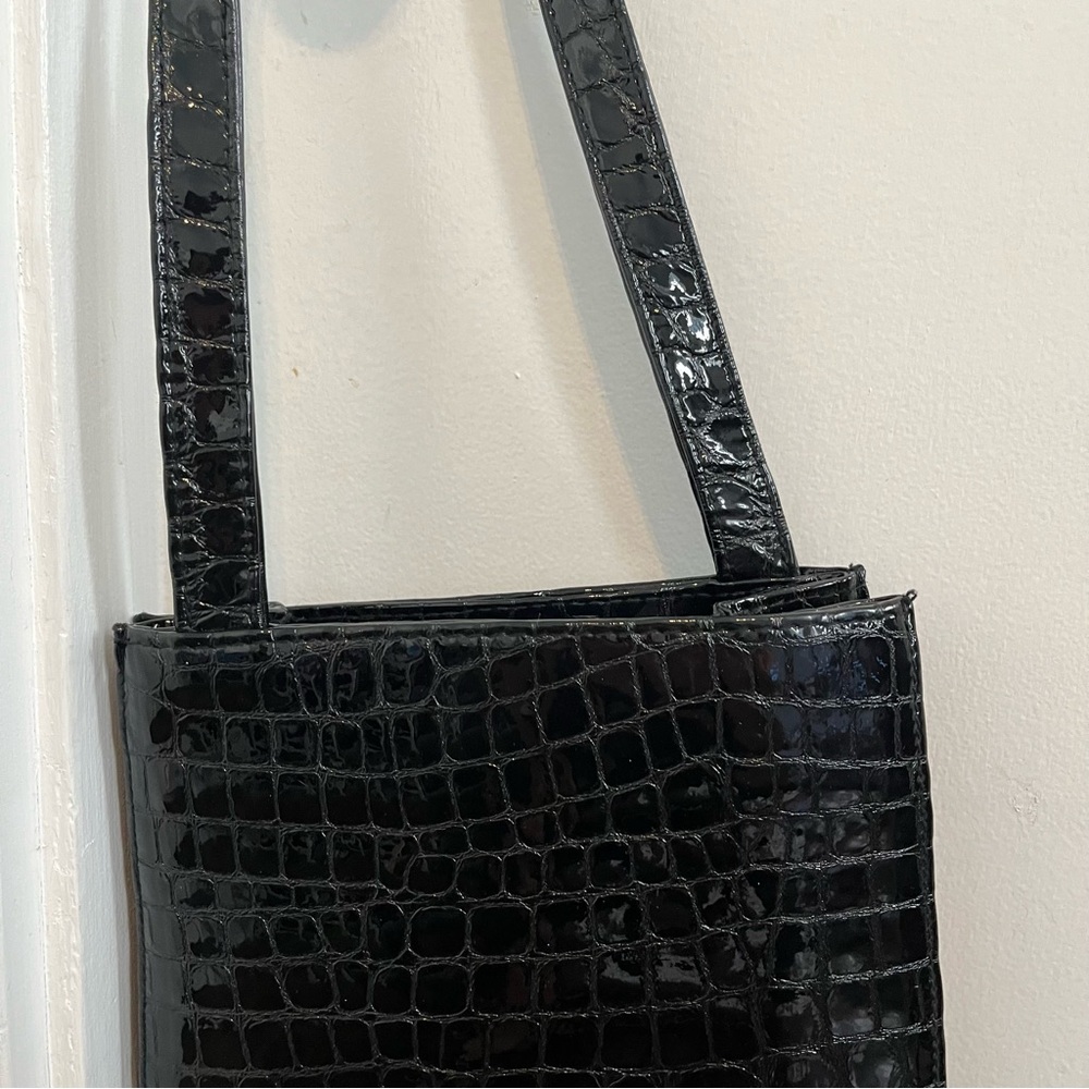 Charles David Black genuine leather crocodile alligator purse rectangle boxy - Picture 2 of 6